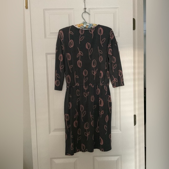 Boden Dress Hettie Tulip Pattern Gray Pink Pockets 3/4 Sleeve Elastic at Waist 6 - Picture 5 of 6